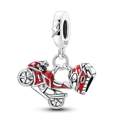 Exquisiter zweifarbiger Fahrrad-Anhänger aus 925er-Sterlingsilber mit drehenden Rädern, passend für Armbänder, schöner Schmuck, Accessoires, Geschenke