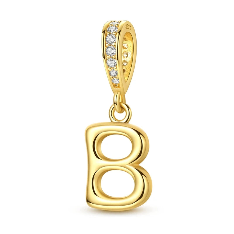 Golden Series Funkelnder Elefanten-Anhänger aus 925er-Sterlingsilber und 26 englische Alphabet-Anhänger, passend für Armbänder, exquisites Geschenk