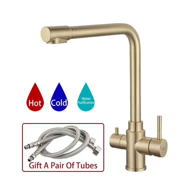 Ula gefilterte Küchen armaturen heißes und kaltes Trinkwasser 3-Wege-Filter Küchen spüle Mixer Rotations hähne Kran Doppel griff