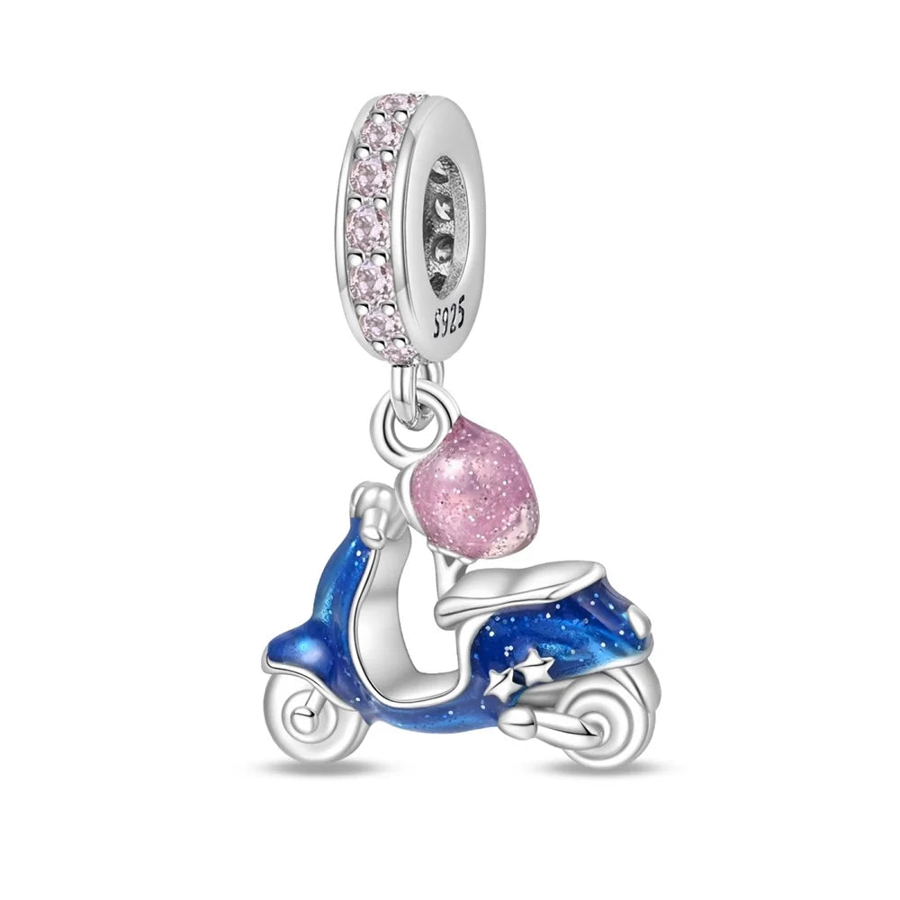 Blue Series Charm-Anhänger aus 925er-Sterlingsilber, Dackel-Feder, Meer, Kokosnussbaum, Stern, Hexe, passend für DIY-Armbänder, Halsketten, Partygeschenke