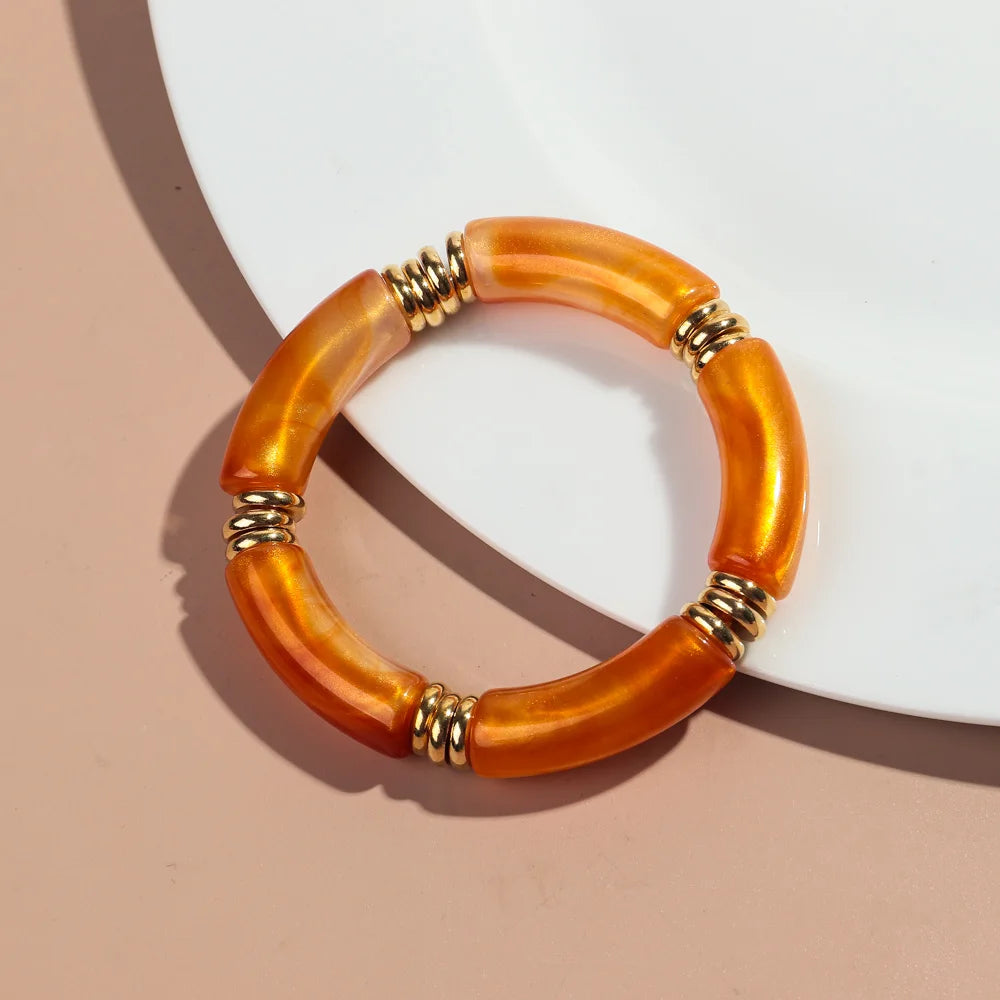 Vintage Chunky Bamboo Elbow Acrylic Bracelets for Women Men Rock Punk Stretch Large Curved Tube Stacking Bangle Couple Jewelry Gifts