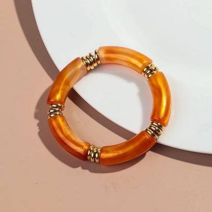Vintage Chunky Bamboo Elbow Acrylic Bracelets for Women Men Rock Punk Stretch Large Curved Tube Stacking Bangle Couple Jewelry Gifts