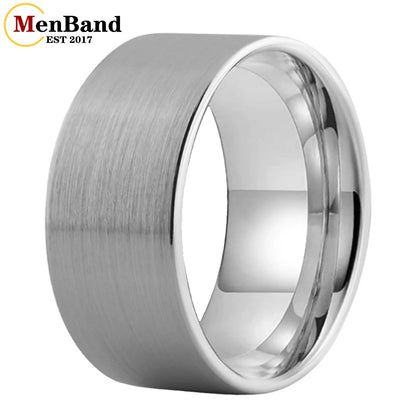 MenBand 10 mm 12 mm großer Herrenring, schwarzer Wolfram-Ehering, flaches Band und gebürstete Oberfläche, bequeme Passform