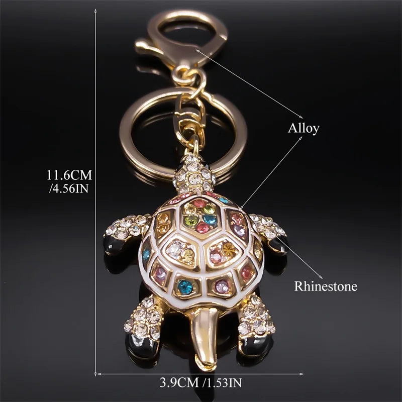 Exquisite bunte Kristall Schildkröte Schlüsselanhänger Halter für Frauen Männer Legierung Strass Tier Schlüsselanhänger Charme Schmuck Geschenke K5205S03