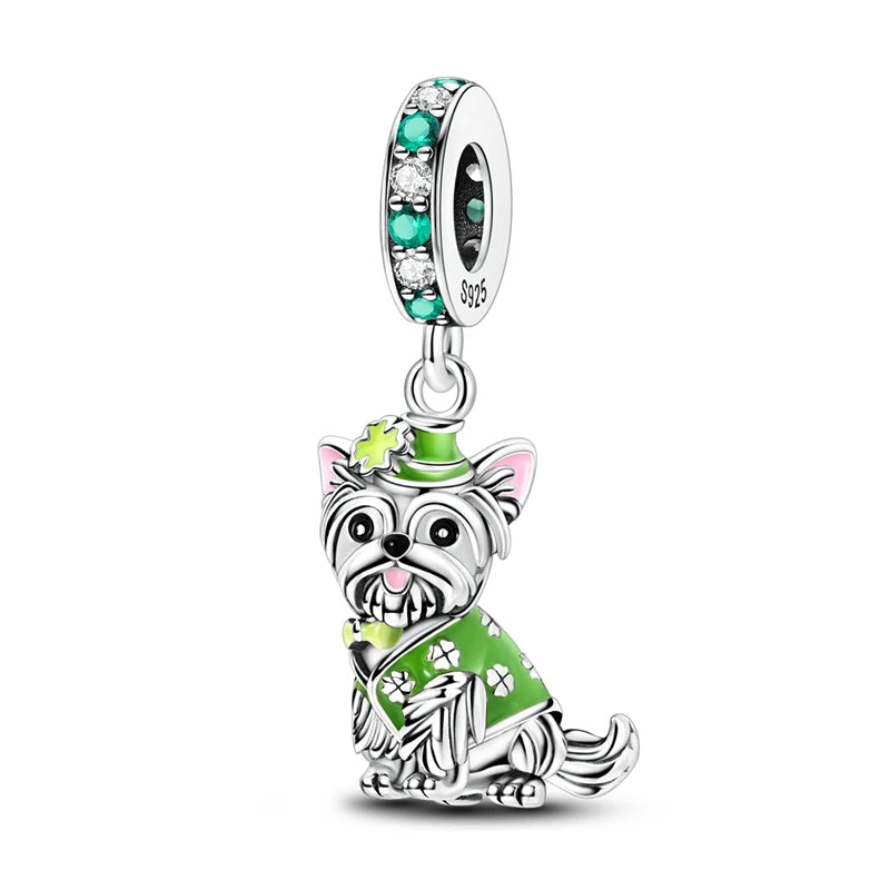 925 Silber Charms Original Design Blaue Augen Zirkon Katze Hund Perle Herz Charme DIY Fit Armband Für Frauen Hochzeit Schmuck Geschenk