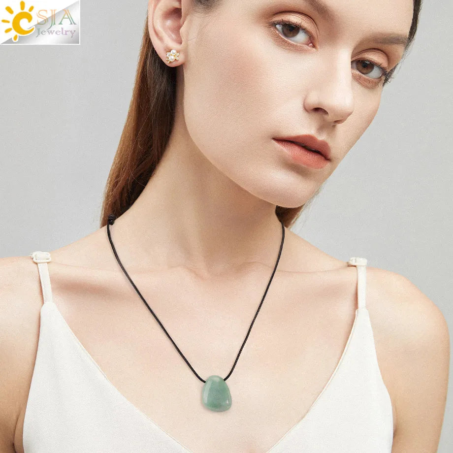 CSJA Naturstein Nugget Anhänger Halskette für Mann Heilung Kristall Amethysten Tigerauge Rhodonit Rosenquarz Charms Schmuck H551