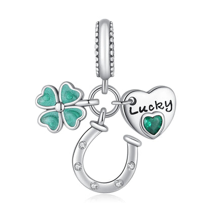 Glücksbringer aus 925er-Sterlingsilber mit vierblättrigem Kleeblatt, Hufeisenkrabbe, Marienkäfer-Zahlen-Charm, passend für DIY-Armbänder, Halsketten, Gesundheit, Glücksgeschenke