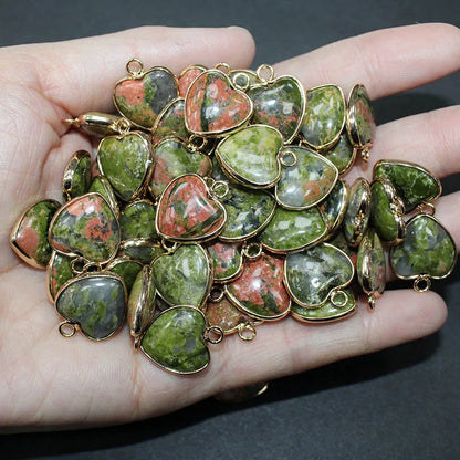 10 Stück Liebe Naturstein Amethyst Tigerauge Rosa Kristall Mischfarbe Stein Herz Anhänger für DIY Schmuck Halskette Exquisites Geschenk