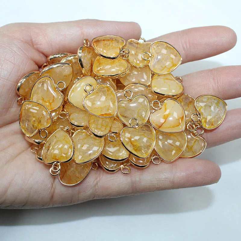10 Stück Liebe Naturstein Amethyst Tigerauge Rosa Kristall Mischfarbe Stein Herz Anhänger für DIY Schmuck Halskette Exquisites Geschenk