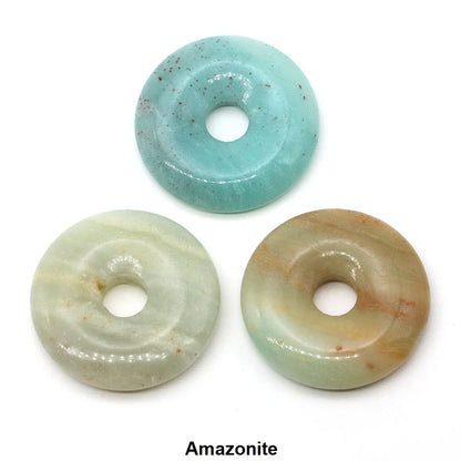 30 mm Donut-Naturstein, Heilkristall, Amethyst, Amazonit, Achat, Quarz, Edelstein für Kunsthandwerk, Zubehör, Glücksgeschenke