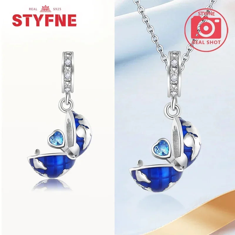 Sterling Silber 925, Fantasie, buntes Herz, Charm-Planeten-Anhänger, Perlen, passend für Original-Armband, Perle für Frauen, edler Schmuck, Geschenk