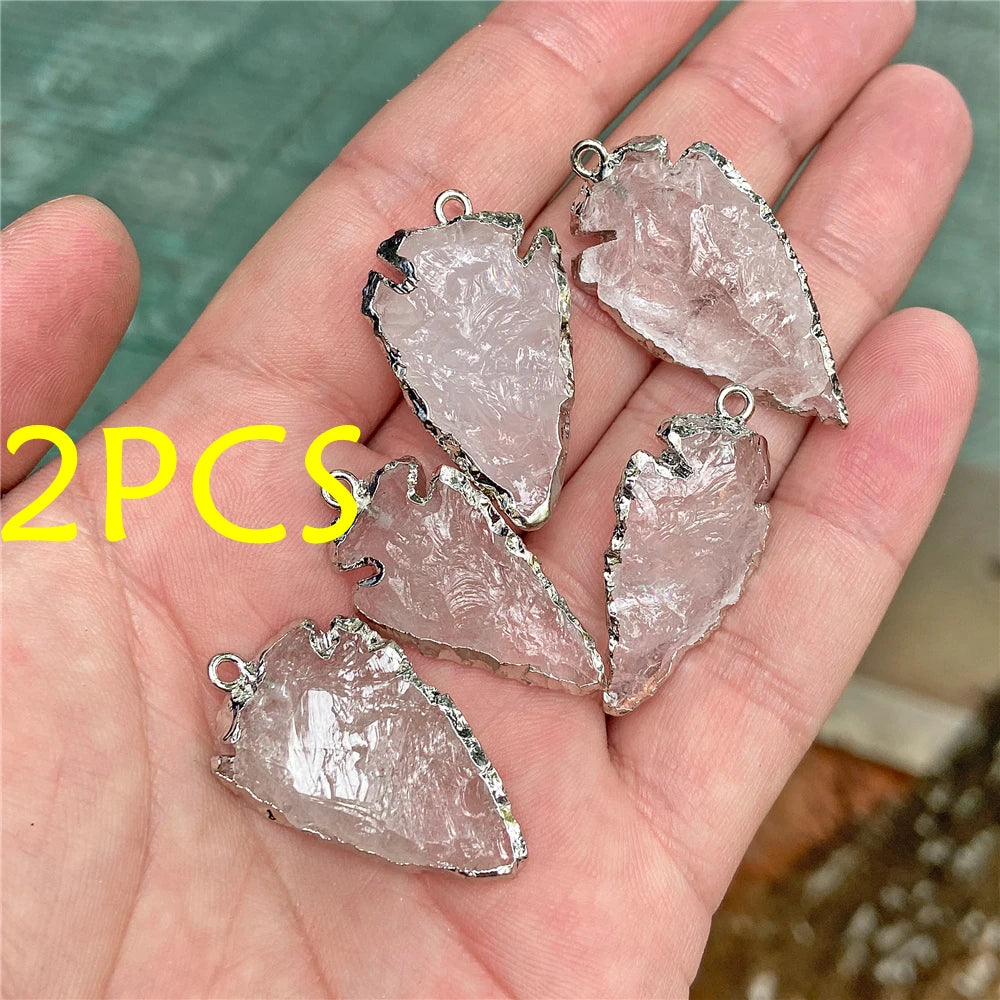 Echte Stein Pfeile Halskette Anhänger Rohkristall Quarz Anhänger Handwerk Amethyst Obsidian Pfeilspitze Energie Glücksbringer Herstellung Diy