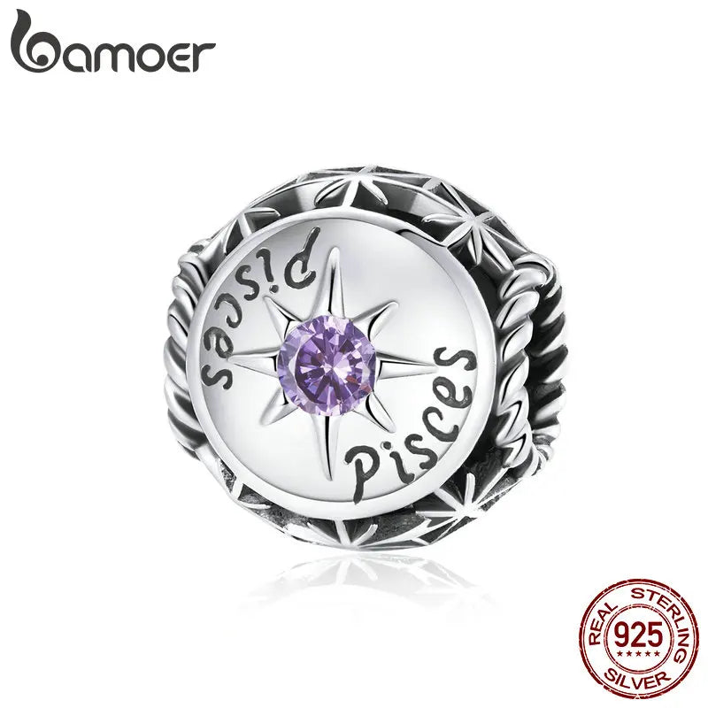 BAMOER Sternzeichen-Charm-Perlen aus 925er-Sterlingsilber, passend für Charm-Armbänder, 12 Sternbilder, Zirkonia-Charm SCC1725