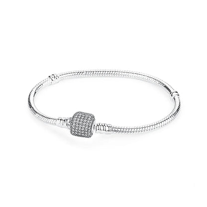 Original 925 Sterling Silver Bracelets Bangles Love Heart Clip Charms Beads Snake Chains For Women Rose Gold DIY Luxury Jewelry