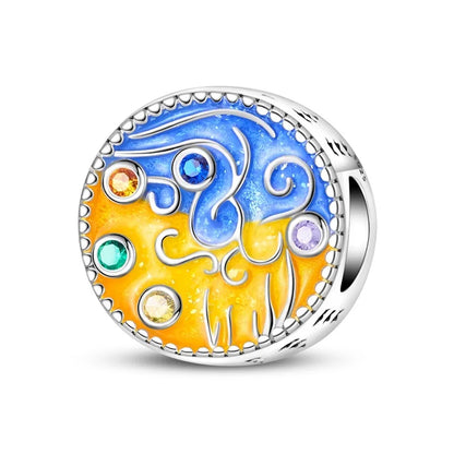 Bunte 925er-Sterlingsilber-Anhänger mit Sternenhimmel-Ölgemälde und leuchtenden Engeln, passend für Armbänder, schöne Schmuckgeschenke