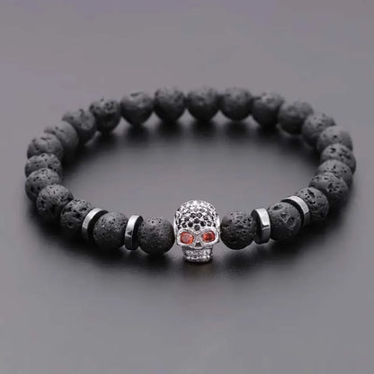 Black Eye Skull Hematite Beaded Bracelet Men Classic Handmade 8mm Lava Stone Charm Bracelet for Men Jewelry Gift