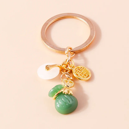 Elegante Edelstein Jade Bambus Schlüssel bund Charms Emaille Glück Katze Schlüssel ringe für Frauen Männer Handtasche Anhänger DIY Schmuck Zubehör
