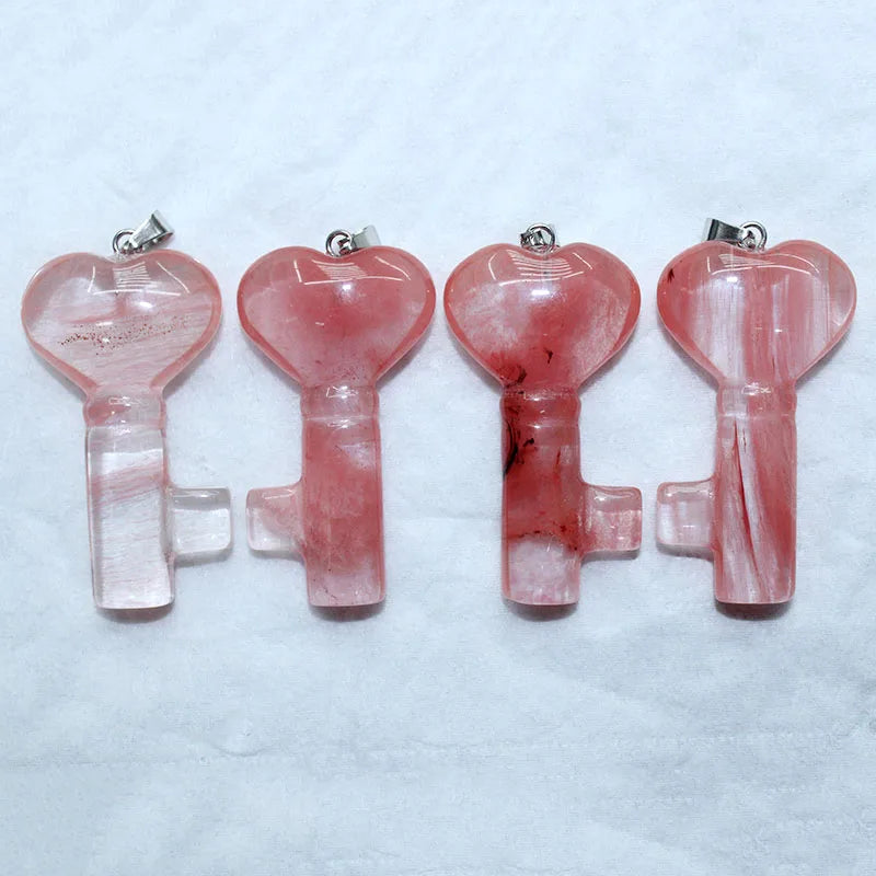 5PCS Naturstein Liebe Herz Schlüsselanhänger Anhänger Kristall Energie Stein Amethyst Rosenquarz Anhänger für DIY Damen Dekoratives Geschenk