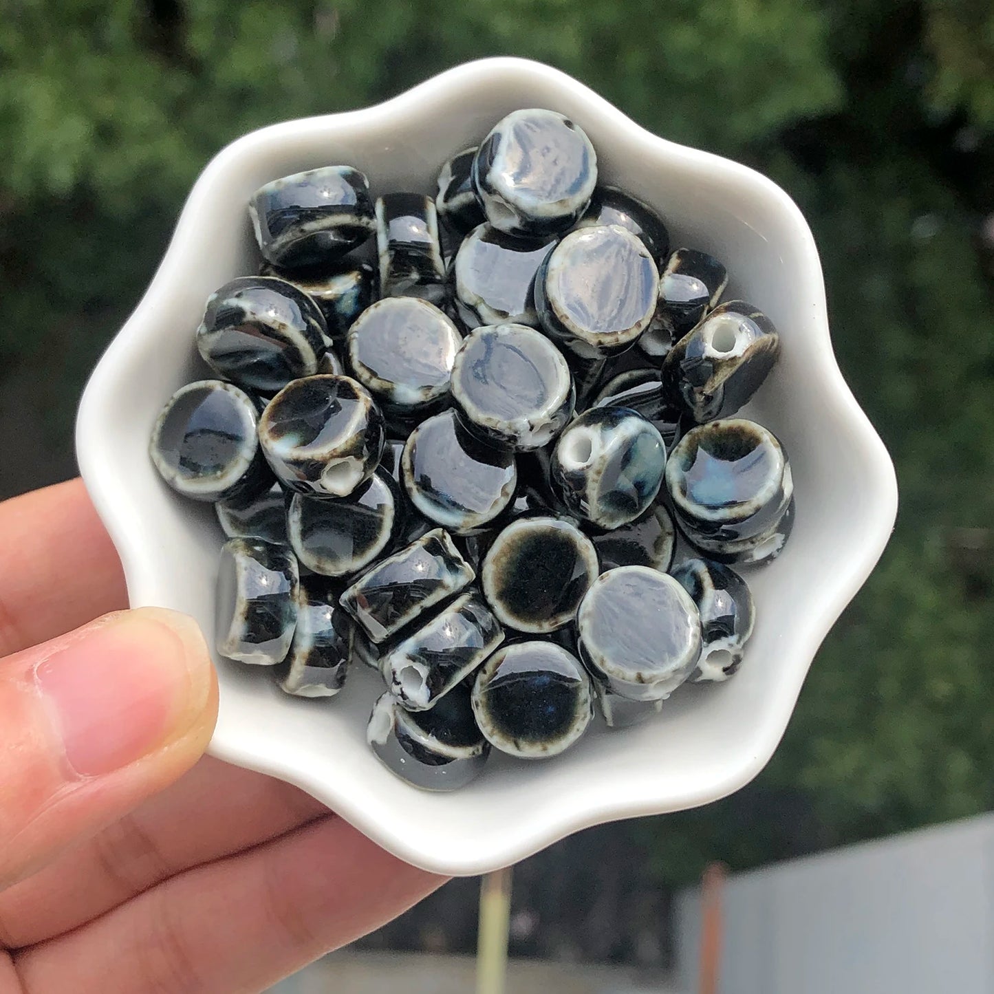 10 Stück mehrfarbige Keramik-flache runde Perlen zum Selbermachen, lose Perlen für Strandschmuck, Böhmen, Kunsthandwerk, Schmuckherstellung, Zubehör, 11 mm