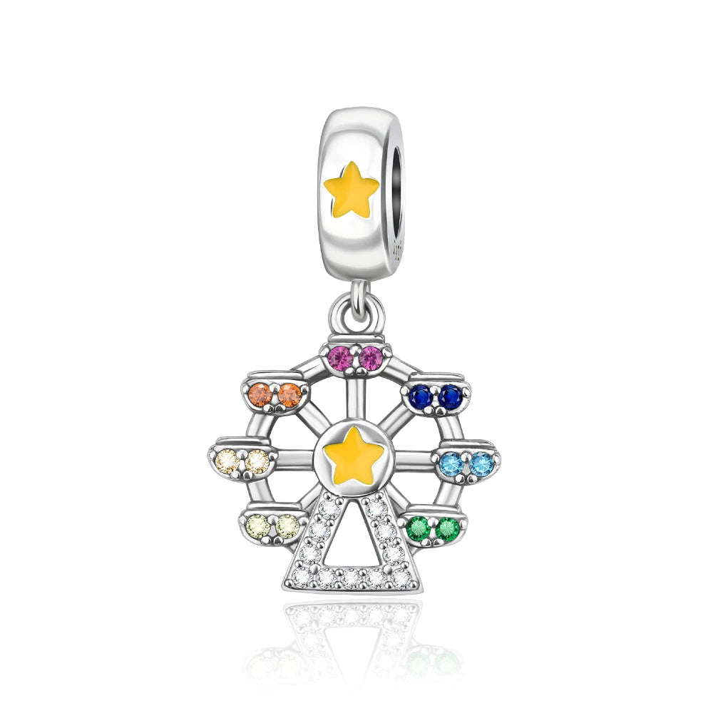 Vergnügungspark-Charm aus 925er-Sterlingsilber, Riesenrad, Achterbahn, Zirkus, Clown, Karussell, passend für DIY-Armbänder, Halsketten, Souvenir