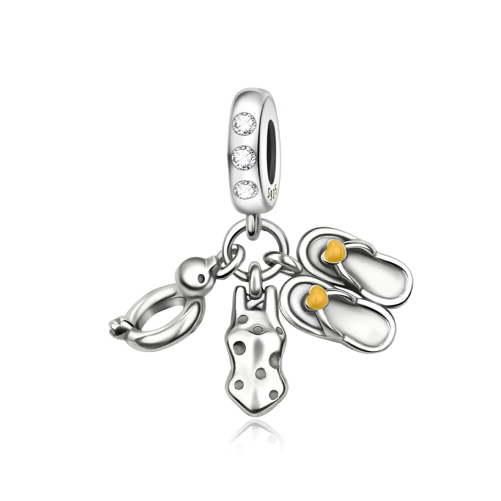 Gemütlicher Charm aus 925er-Sterlingsilber für Strandausflüge, hawaiianischer Bikini, Surfen, Kokosnussbaum, passend für DIY-Armbänder, Halsketten, Reisesouvenirs