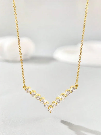 Schlichte, klassische, wunderschöne Zirkon-Schlüsselbeinkette aus 925er-Sterlingsilber mit V-förmigem Zirkon für Damen, Jahrestag, Party, hochwertiger edler Schmuck