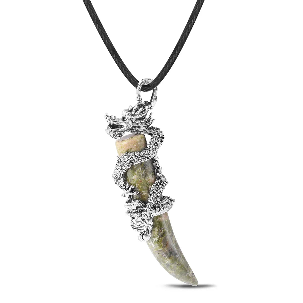 Vintage Herren Kristall-Halskette Drachen Naturstein Rosa Quarz Obsidian Amethyst Anhänger Edelstahl-Halsketten Amulett