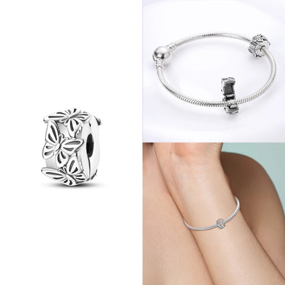 Neue Charms-Perle aus 925er-Sterlingsilber, rosa Schmetterling, leuchtende Glühwürmchen, baumelnd, passend für Armreifen, Halskette, DIY-Schmuck, Frauen-Geschenk