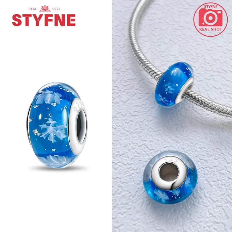 Echtes Sterlingsilber 925, Blumen-Charms, Glas, neue Original-Perle, bunt, Murano, passend für Original-Armbänder, DIY für Frauen, Schmuck, Geschenke