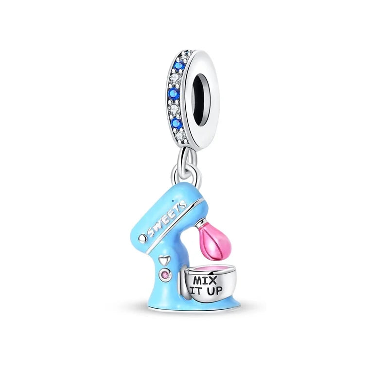 Blaue Serie 925er Sterling Jungfrau Maria Schleife Chamäleon Tanzschuhe Flugzeug Ticket Charm passend für DIY Armband Halskette süße Geschenke