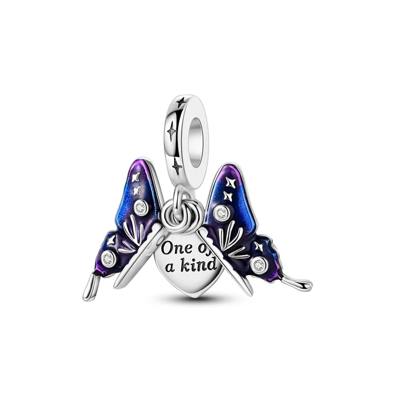 Exquisiter 925er-Sterlingsilber-Charm mit funkelndem Edelstein, Schlüssel, Blume, Schmetterling, passend für DIY-Armbänder, Halsketten, edler Schmuck, Geschenke