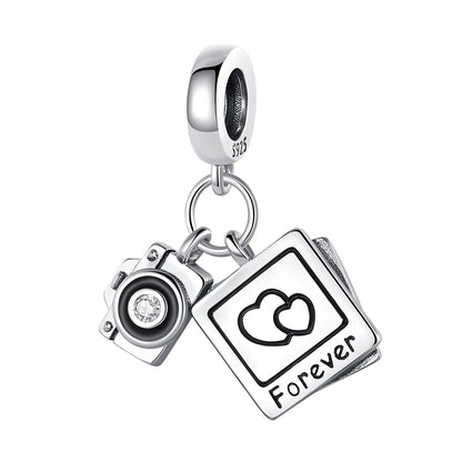 925er Sterlingsilber, modisch, bunt, Kamera, Gepäck, Reisen, Rucksack, Anhänger, Charms, Perlen, passend für Armbänder, DIY-Jubiläumsschmuck