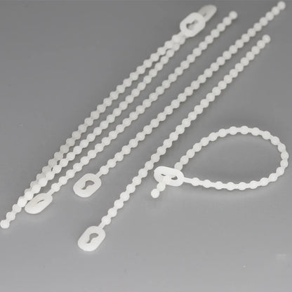 100 Stück 1,5 x 100 mm, 2,5 x 150/180 mm, weißer Nylon-Kunststoff, wiederverwendbar, lösbar, Drahtverschluss, Schleife, Perlenknoten, Kugel, Kabelbinder