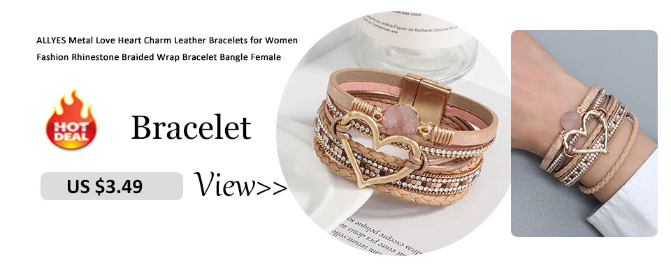 ALLYES Retro Blue Leather Bracelets for Women Men Boho Charm Pearl Crystal Heart Multilayer Wrap Bracelet &amp; Bangle Jewelry Gifts