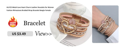 ALLYES Retro Blue Leather Bracelets for Women Men Boho Charm Pearl Crystal Heart Multilayer Wrap Bracelet &amp; Bangle Jewelry Gifts