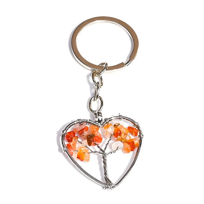 10 stücke Frauen natürlichen Chip Quarz Stein Perle 30mm Herz runden Baum des Lebens Schlüssel anhänger Lanyard Großhandel Schlüssel ringe
