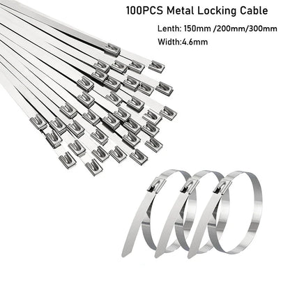 100 Stück Edelstahl-Kabelbinder 304 #   Metall-Kabelbinder mit Selbstverriegelung 4,6mm Hochbelastbare Metall-Auspuffbinder mit Verschluss