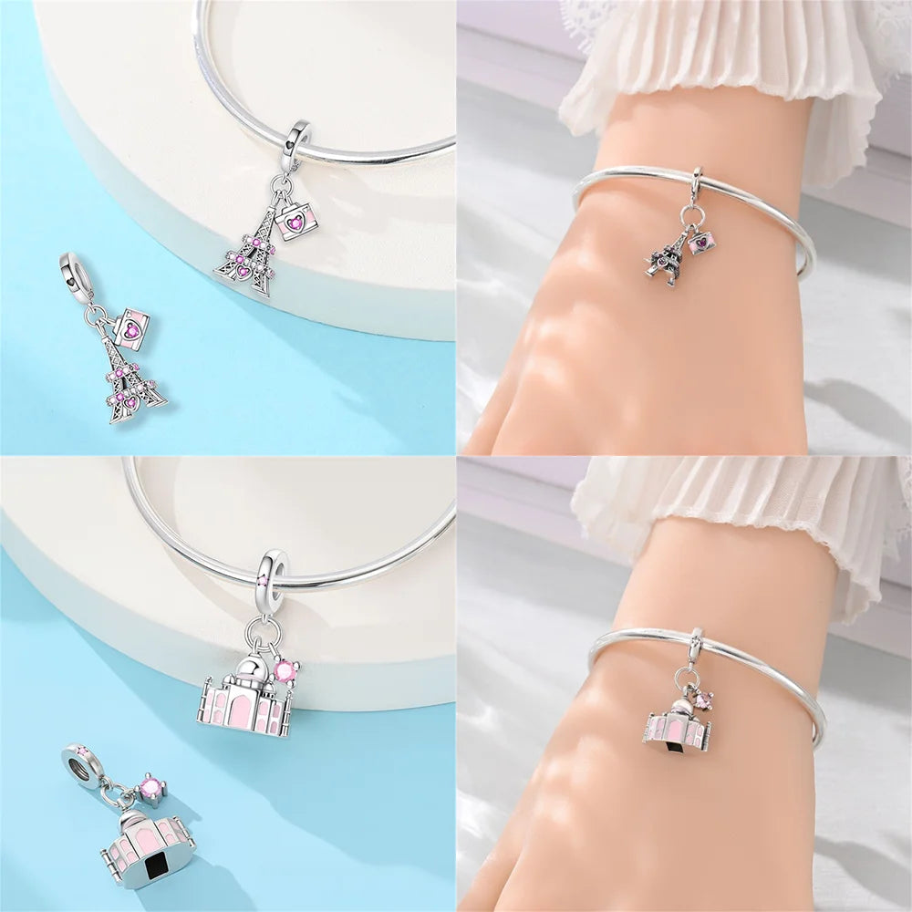 Neue Charms aus 925er Silber, griechischer Tempel, Pariser Turm, London, Big Ben, Perlenanhänger, passend für Original-Armbänder, DIY, kultureller edler Schmuck, Geschenk