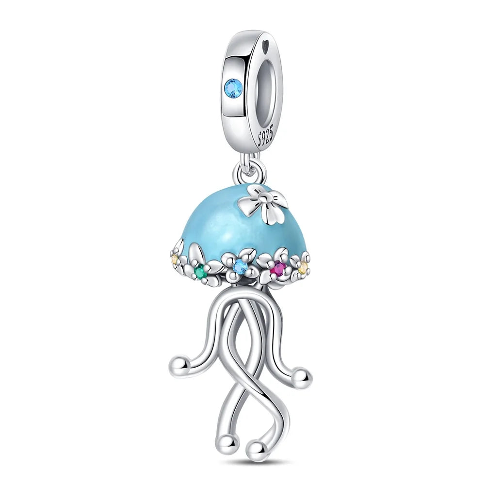 Beliebter Charm-Anhänger aus 925er-Sterlingsilber mit Delfin, sicherer Kette, Muschel und Qualle, passend für Armbänder, exquisites Strandparty-Geschenk