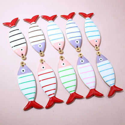 10 Stück Edelstahl Emaille Streifen Fisch Charms Anhänger 40x8/40x14mm DIY Schmuck Herstellung Zubehör für Halsketten Ohrringe