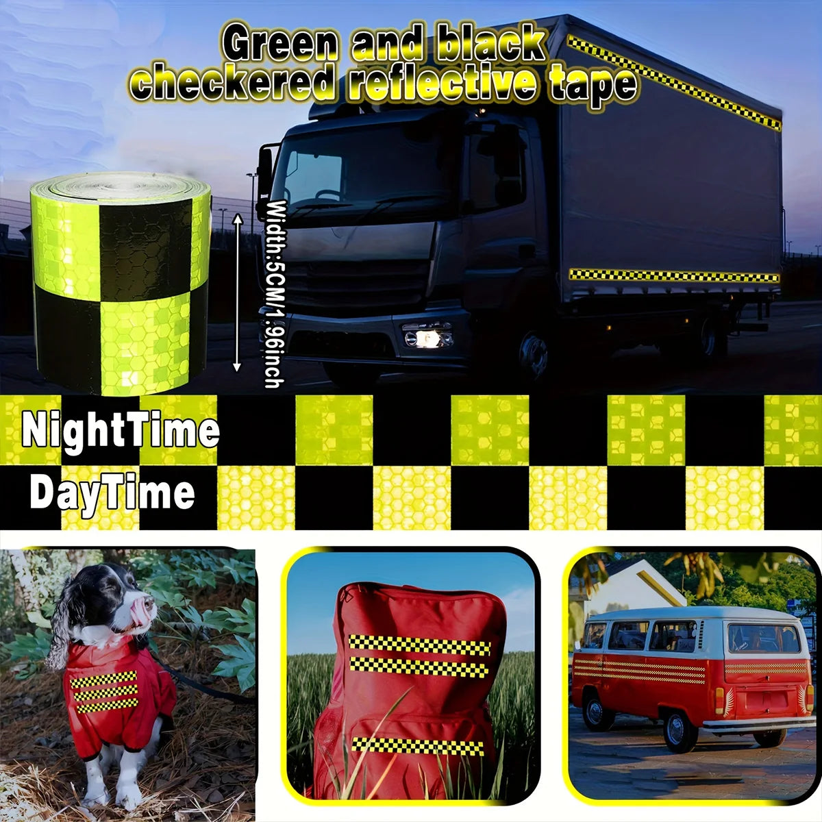 Reflektierender Aufkleber, quadratisches Gitter, kariertes Muster, Reflektorband, rot, gelb, fluoreszierend, weiß, reflektierender Film für LKW, Auto, Straße