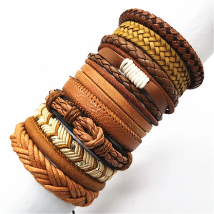 10 Pcs/Set Black Wrap Woven New Fashion Handmade Men Bracelets Male Women Leather Bracelets Men Bangle Wholesale Jewelry Gift