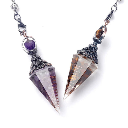 Naturstein Kristall Pendel Halsketten Sechseckiger Kegel Zerkleinerter Stein Amethyste Rosenquarz Chakra Anhänger Schmuck Zubehör