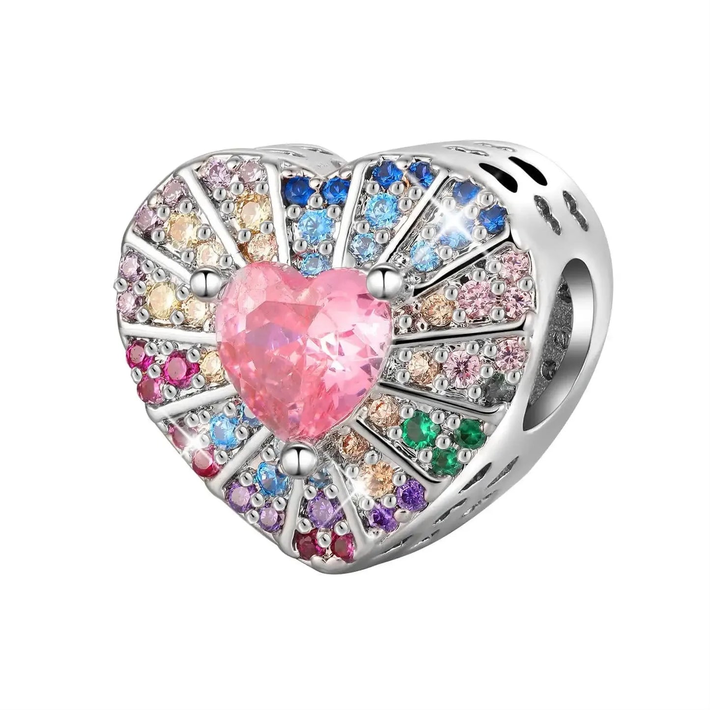 Funkelnde 925er-Sterlingsilber-Charm mit buntem Zirkon, festen Clip-Perlen und Engel-Anhänger, passend für Armbänder und Halsketten, exquisite Geschenke