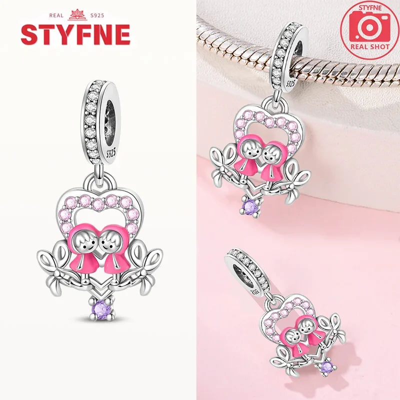 Silber S925 Schwestern Serie Rosa Herz Charme Für Immer Liebe Perlen Fit Original Armband Diy Edlen Schmuck Geschenke für Frauen