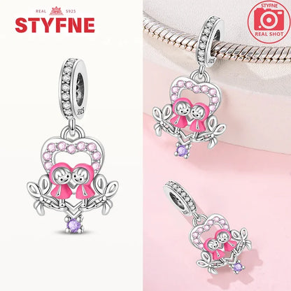 Silber S925 Schwestern Serie Rosa Herz Charme Für Immer Liebe Perlen Fit Original Armband Diy Edlen Schmuck Geschenke für Frauen