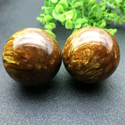 5cm goldene Seide See weide Hand Massage Ball Blut Bernstein Harz senkt Blutdruck Jade Baoding Ball Fitness Handball