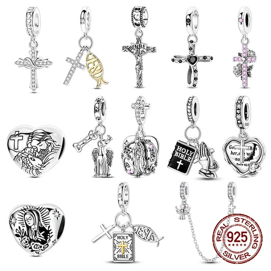 Charm Heiße Verkäufe 925 Silber Original Jesus Kreuz Charms Perlen Fit Anhänger Charm Armband Baumeln für Frauen DIY Edlen Schmuck Machen