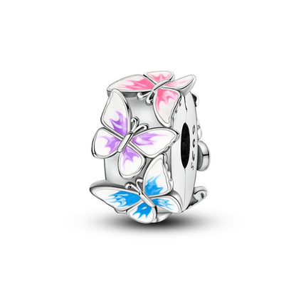 Exquisiter 925er-Sterlingsilber-Charm mit funkelndem Edelstein, Schlüssel, Blume, Schmetterling, passend für DIY-Armbänder, Halsketten, edler Schmuck, Geschenke