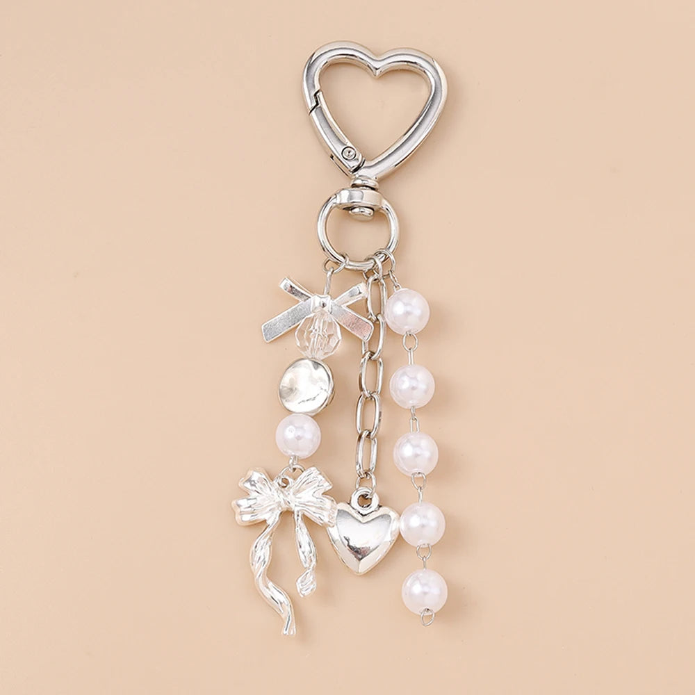 Aihua süße Y2K Metall Perle Liebe Herz Schleife Schlüsselanhänger für Frauen Mädchen Handtasche Anhänger DIY Schlüsselanhänger handgemachte Schmuck Geschenke